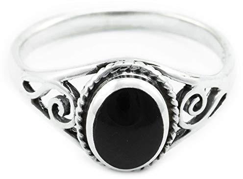 Windalf Damen Bohemia Silber-Ring LUCY 9 mm Onyx Stein Spiralen 925 Sterlingsilber