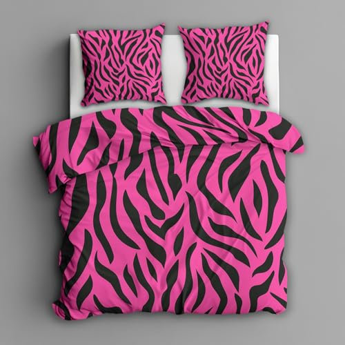 Generisch Zebra Muster Bettwäsche 220x240 3tlg, 2 Kissenbezüge 80x80 - Y2k 2000s Design Wendebettwäsche, Weiche Mikrofaser Bettbezug mit Reißverschluss, Deko & Geschenke - Fv24
