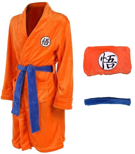 Makoike Anime Robe Pajamas Mens Plush Long Bathrobe with Belts Carnival Halloween Costume Christmas Gifts, Orange, M