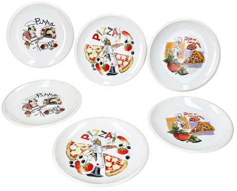 MamboCat Set di 6 piatti per pizza in porcellana, diametro 20,5 cm, 6 persone, 3 diversi motivi per pizza, ideali per bambini, snack e antipasti, piccolo piatto piano
