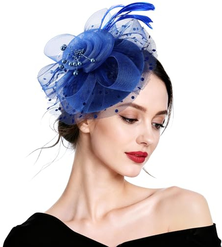 DRESHOW Fascinator Chapeau Plume Mariage Dames Day Bandeau et Clip Cocktail Tea Party Chapeau pour Fille et Femmes