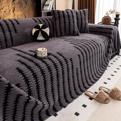 FANSU Plüsch Sofadecke Sofabezug L Form 1 2 3 4 5 Sitzer Jacquard Sofaüberwurf Decke rutschfest Sofabezug Ecksofa Universelle Couch Bezug Sofaschoner Sofa Decken Couch Überwürf (Grau,180x420cm)