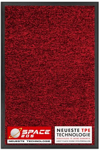 Floordirekt Schmutzfangmatte Space 205 – rutschfeste Fußmatte mit innovativer TPE-Technologie in Rand und Rückseite – Ideal für Eingänge, Flur und Haustür – Rot – 120x180 cm