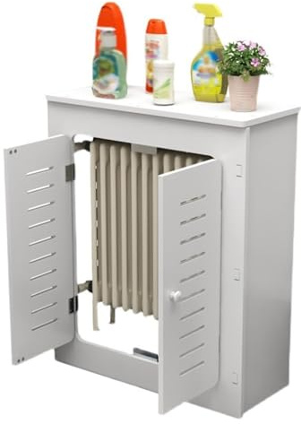 Louvered Heating Cabinet Durable Baseboard Heater Radiator Cover 2-Door Storage Organizer Balcony Edge, Living Room(70x80x15cm/27.56x31.5x5.91in)