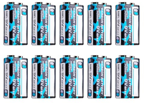 10 batterie 9V 6F22 dimensioni standardizzate universali per dispositivi portatili, elettrodomestici per tecnici