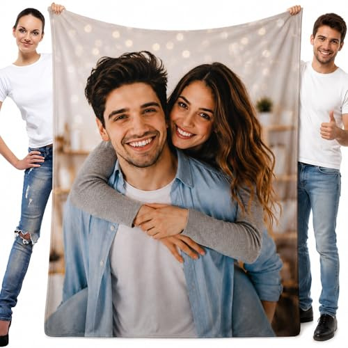 petellow Personalisierte Decke mit Foto, Kuschelige 300GSM Flanelldecke | Individuell Bedruckte Fotodecke, Persönliches Geschenk für Geburtstag, Jahrestag und Weihnachten