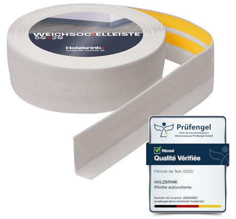 HOLZBRINK Weichsockelleiste selbstklebend PVC 50x20mm, 10 m | Winkelleiste für Küchenarbeitsplatte, Bodenbelag | Eckleiste selbstklebend | Farbe: Birke