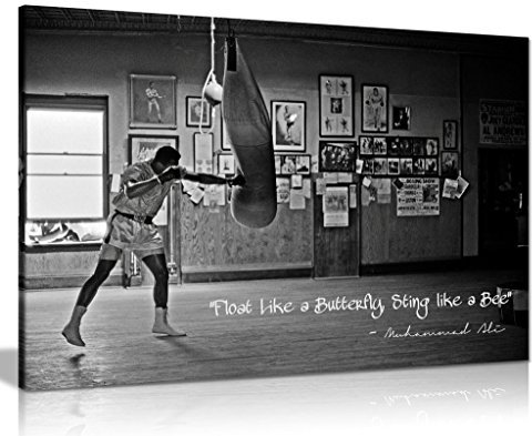Kunstdruck auf Leinwand, Motiv Muhammad Ali Champion Float Like A Butterfly (45,7 x 30,5 cm), Schwarz/Weiß