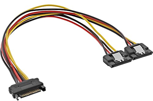 InLine 29683C SATA Strom-Y-Kabel, SATA Buchse an 2x SATA Stecker mit Sicherheitslasche, 0,3m