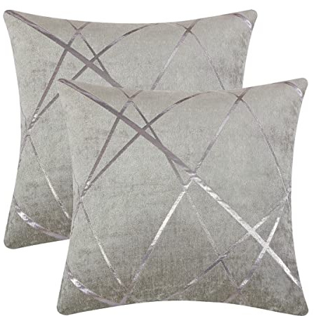GIGIZAZA Decorative Grey Throw Pillow Covers 20 x20,Sofa Thick Silver Stripe Chenille Cushion Pillow Covers,Square Luxury Pillows 2 Set (Silver Grey, 20 x 20)