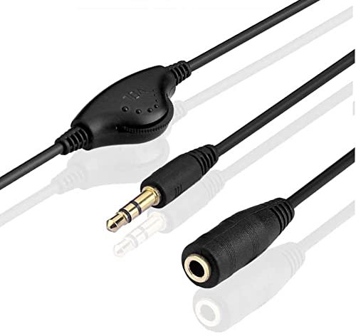CABLEPELADO Cable Audio alargador Extensor Control Volumen | Jack Audio Estéreo con regulador 3,5 mm Macho a Hembra | para Altavoces, Auriculares, Móvil, Tablet, MP3 | Negro | 1 Metro