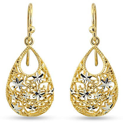 Sterling Silber Turkish Double Tear Drop Diamond-Cut Ohrringe Stilvolle Arbeitskleidung für Women
