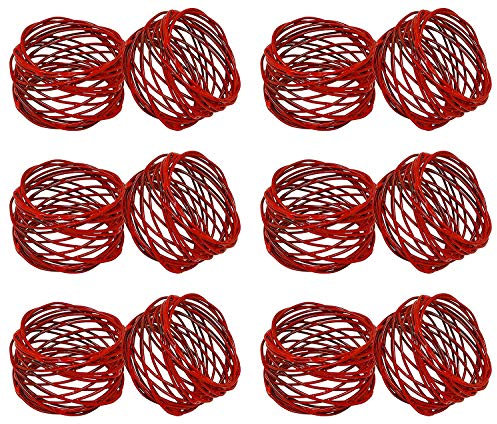 SKAVIJ Indischer Handgefertigter Runder Serviettenring aus Metallgeflecht, 12er-Set für Abendessen, Party, Serviettenhalter für den täglichen Gebrauch Rot