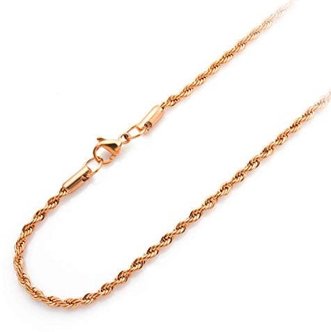 555Jewelry Stainless Steel High Polish Classic Charm Cable Chain Twisted Singapore Rope Link Secure Single Claw Clasp Necklace Women Men Unisex Jewelry Accessory, Pink Rose Gold 22 Inch