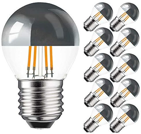 NCC-Licht 10x LED Kopfspiegellampe P45 Tropfen E27 4W Warmweiß 2700K | LED Leuchtmittel mit Kopfspiegel Silber ersetzt 40W Glühlampe mit E27-Sockel, ideal für Schminktisch Spiegel und Deko