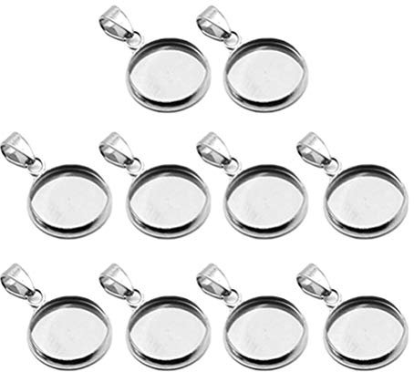 Milisten 20Pcs Anhänger Tabletts Kit Runde Lünette Rohlinge Tabletts Anhänger Cabochon Einstellungen für DIY Handwerk Foto Schmuck Machen Silber 10Mm