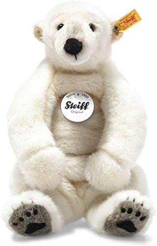 Steiff Nanouk Eisbär, Plüschtier 33 cm, Plüscheisbär sitzend, Kuscheltier für Kinder, Schmusetier zum Spielen & Kuscheln, Original Stofftier mit Knopf im Ohr, beweglich & waschbar, Weiss (062605)