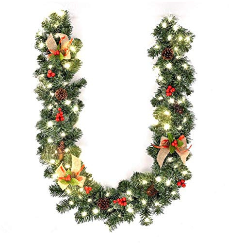 Tianbi Künstliche Weihnachtsgirlande 1. 8M Weihnachten Bowknot Rote Beeren Tannenzapfen Girlande Bar Tops Dekoration Weihnachtsbaum Hängen Ornamente Partyzubehör