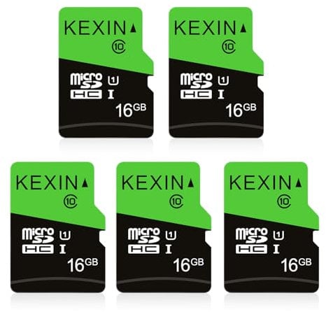 KEXIN Micro SD Karte 16GB 5 Stück Speicherkarte + Adapter UHS-1 MicroSDHC Speicherkarten Class 10 U1 C10 Memory Karte Mini SD Card TF Card für Smartphone, Tablet, Action-Kamera, Drohne und Notebook