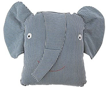 OYOY Mini Stofftier Kissen für Mädchen und Jungen - Erik Elephant Denim Cushion - Elefant Kuscheltier Kissen in Blau aus Bio Baumwolle - H:32 x L:44 x B:14 cm - M107104