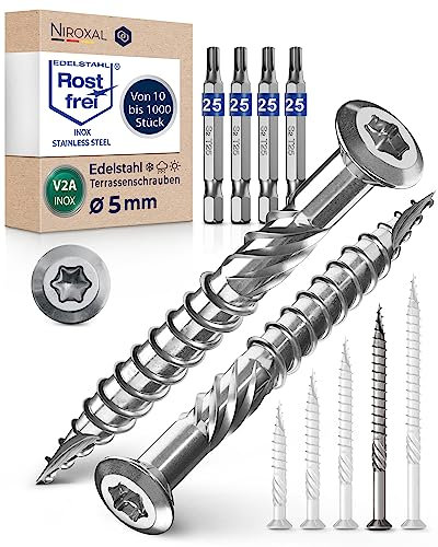 Edelstahl A2 Linsenkopfschrauben 5x70 - Torx Schrauben 5mm stark, 1000 Stück, 70mm lang, Holzschrauben inkl. 4x Torx Bits
