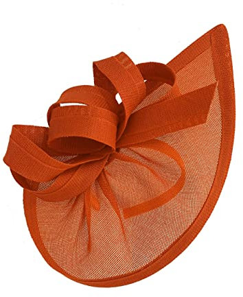 Caprilite Fascinator / Fascinator, vegan, mit Mond-Reifen, Kopfband, Hochzeit, Ascot Races, maßgeschneidert, Sinamay-Scheibe, Orange, Einheitsgröße