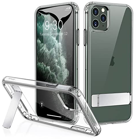 JETech Case for iPhone 11 Pro 5.8-Inch with Stand, Support Wireless Charging, Slim Shockproof Bumper Phone Cover, 3-Way Metal Kickstand (Clear)