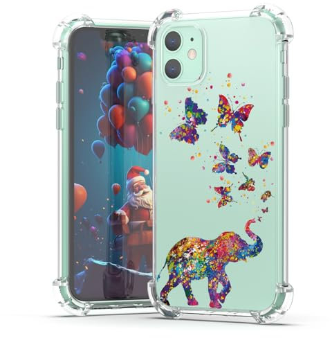 BEIMEITU for iPhone 11 Case Elephant Butterfly, Clear Bumper Flexible Back Cover for Women Girls Kids Butterfly Elephant Design, Slim Shockproof Protective Phone Case for iPhone 11 6.1