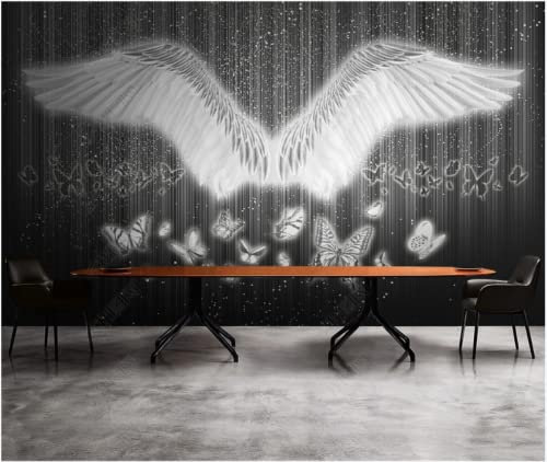 Wesmilewallpapaer Fototapete 3D Tapete 430x300cm Schwarz Und Weiß Schön Schmetterling Kunst Feder Engel Flügel Vliestapete Wandbelag Wanddeko