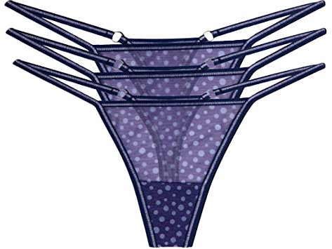 Magi Tanga da donna in tulle transperente o pizzo, biancheria intima, made in EU, set da 3, viola., M