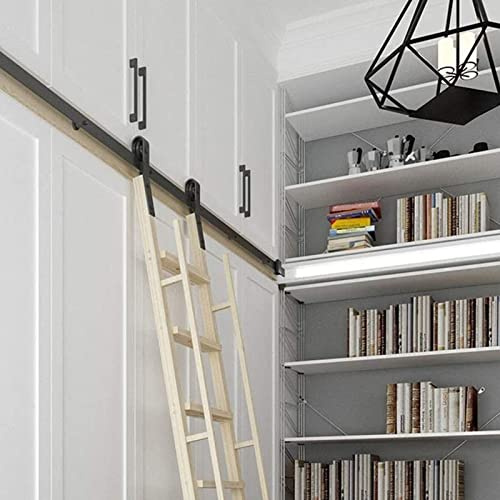 Pipi Zhu Kit Hardware Escalera Corredera Deslizante - Herrajes De Riel De Escalera Deslizante para Librería Móvil con Rodillos De Piso, Deslizamiento Suave Y Silencioso, Sin Escalera