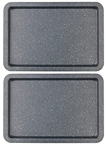 Salter COMBO-8261 Baking Tray Set of 2, Non-Stick Carbon Steel Oven Sheet, Easy Clean, Strong & Durable, Long Lasting, PFOA-Free, Megastone Collection, Black/Silver, 37 cm
