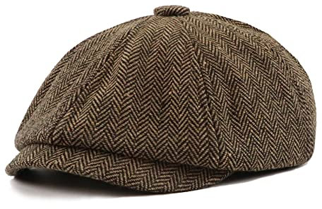 JAOAJ Herren Schiebermmütze Newsboy Baskenmütze,Herringbone Flatcap Mütze,Barett Cap Warme Herren Gatsby Kappen Bakerboy Schirmmütze