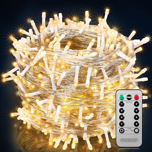 Monzana® 600 LED Lichterkette 60m mit Fernbedienung Timer Innen Außen 8 Modi Dimmbar IP44 Wetterfest Stecker Weihnachten Weihnachtsbeleuchtung Warmweiß