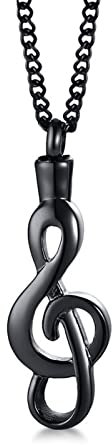 Beydodo Asche Anhänger Schwarz Kette 60CM, Urnen Halskette Edelstahl Musik Note Anhänger Kette Damen Herren für Gedenk Asche Andenken