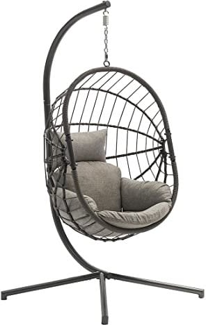 OUTLIV. Hängesessel Amazonia aus Stahl und Rope – Stabil, Wetterfest, Pulverbeschichtet, Belastbar bis 100 kg, Maße: 95x103x196 cm, Hellgrau