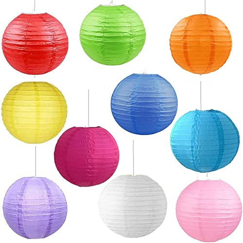 10 Stück Bunte Papierlaternen, Papier Lampions Bunt, Lampions Bunt Papierlaterne, Faltbar Papier Lampions, Papierlaterne Bunt Groß, für Wohnkultur, Partys und Hochzeiten (10 Farben)