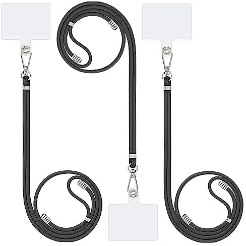 3 Piezas Colgante Para Movil, LYHURK Desmontable Cuerda Movil Cuello Universal, Ajustable Lanyard Cordón Cadena Cordon Colgador Correa Para Movil Evitar La Pérdida (Negro)