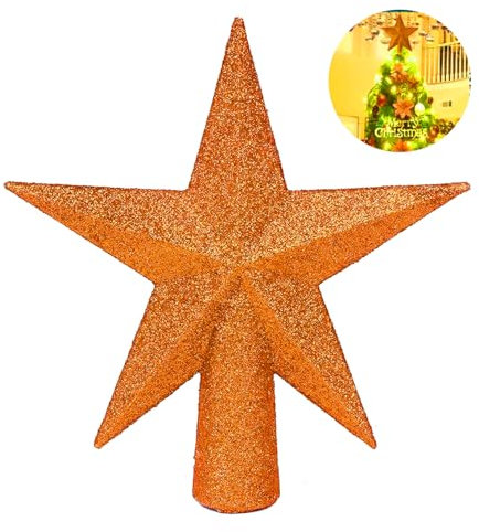YYCRAFT Glitzernder Stern-Baumspitze, Weihnachtsdekoration, 15,2 cm, Orange