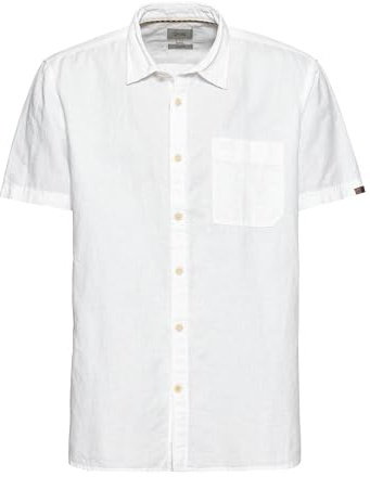 camel active Herren Kurzarm Hemd aus einem Leinen-Baumwoll-Mix Weiß, Menswear-L
