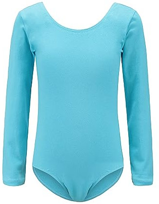 HEARTTOUCH Mädchen Turnbody Gymnastik Trikot Leotard Kinder Langarm Turnanzug Ballettanzug Einfarbig Trikotanzug Tanzkleidung (Blau B,160)