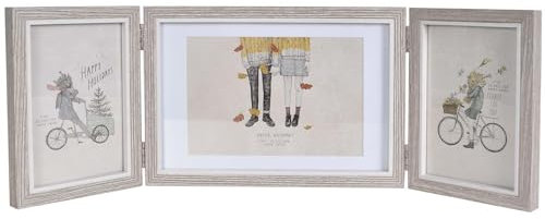 DecorDwell Faltbar Bilderrahm für 3 Fotos, 3-Fach Fotorahmen, Klappbar, Aufklappbar, Collage, Holz mit Glasscheibe