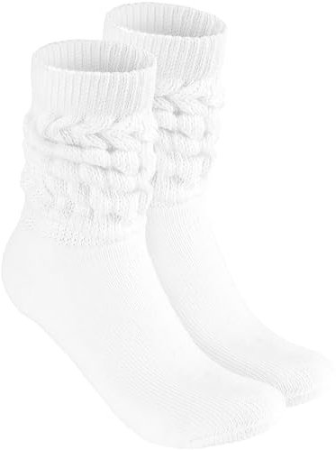 BRUBAKER Slouch Socken - Damen Schoppersocken für Fitness, Yoga, Workout, Gymnastik und Wellness - 1 Paar Knit Sportsocken für Frauen - Weiß Größe 35-38