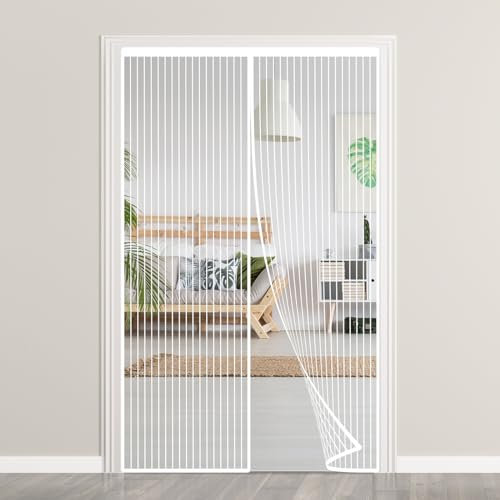 Auxmir Zanzariera Magnetica 110 x 220CM, Tenda Zanzariera Porta Ingresso Cortile, Allargamento Superiore Aggiornamento Anti Insetti Traspirante Chiusura Automatica con Rete Fine, Bianco