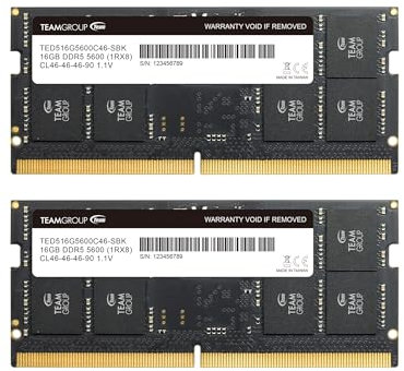 TEAMGROUP Elite SODIMM DDR5 32GB (16x2GB) 5600Mhz (PC5-44800) CL46 Non-ECC Unbuffered 1.1V 262 Pin Laptop Memory Module Ram – TED532G5600C46ADC-S01