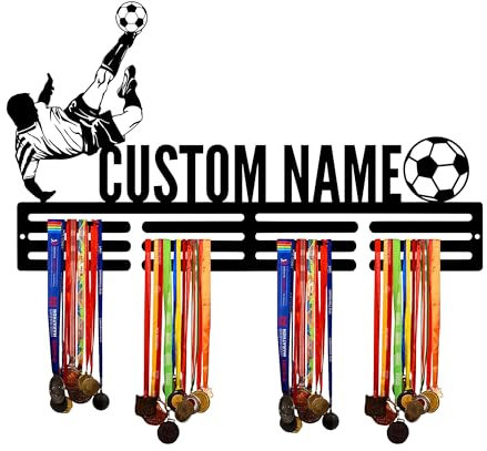 ALICESER Espositore per medaglie di calcio, personalizzabile, a più livelli, per premi e medaglie, a tema sportivo, da parete, espositore per medaglie, per ragazzi, ragazze e bambini (calcio-2)