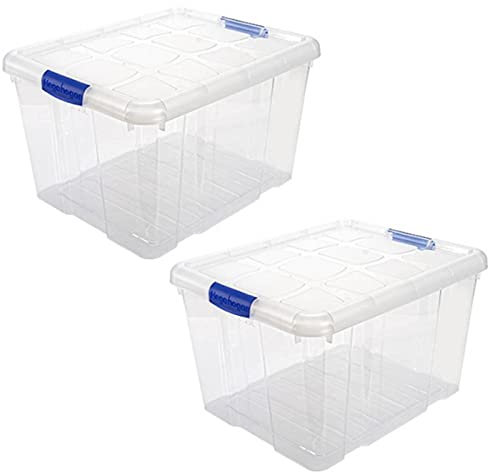 Acan Tradineur - Pack de 2 Cajas de Almacenamiento - Fabricado en plástico - Contenedor para almacenar Juguetes, Libros, Ropa, Mantas - N.º 2-25,5 x 41,5 x 35 cm - 25 litros