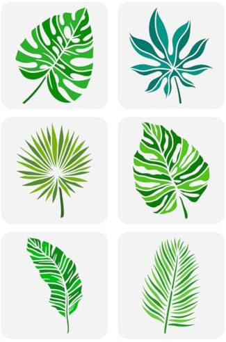 FINGERINSPIRE 6 stencil per pittura con foglie tropicali 20 x 20 cm Monstera Ceriman erba di gomma foglia di palma stencil per spruzzare piante temi stencil a spruzzo stencil riutilizzabili foglie