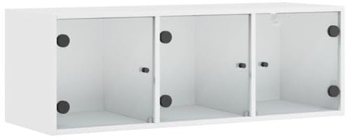 vidaXL Wall Cabinet with Glass Doors - Engineered Wood Floating Storage, White, 102x37x35 cm - Elegant Wall-Mounted Shelving for Living Room and Office