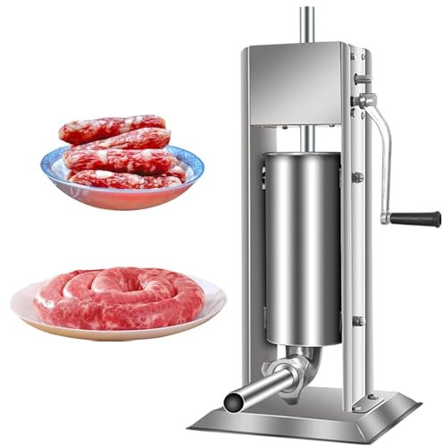 URJWAN Vertical Sausage Stuffer, Manual Sausage Stuffer with 4 Stuffing Tubes Stainless Steel Sausage Maker Home Sausage Stuffer Sausage Maker Machine,5L